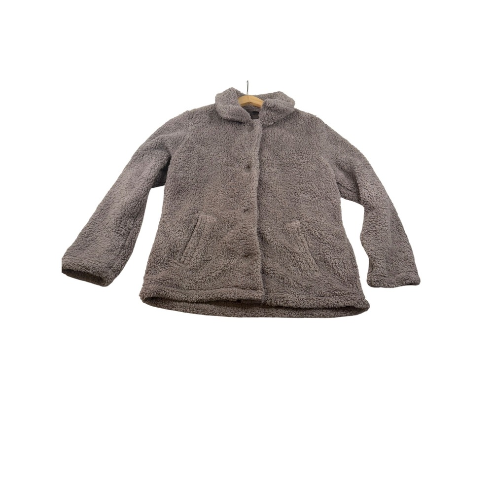 32 Degrees Heat Womens M Gray Faux Fur Sherpa Button Front Jacket Coat